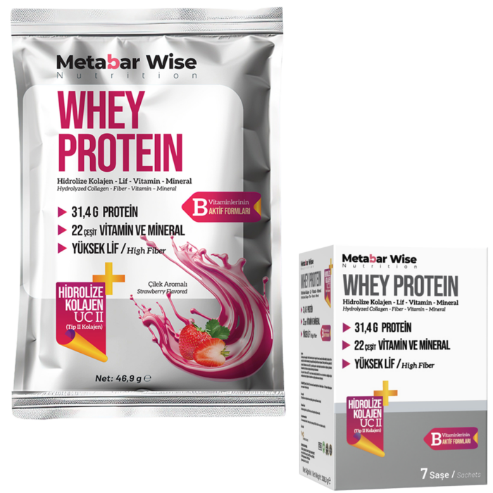 Metabar Wise Whey Protein - Çilek Aromalı Saşe - 7'li Kutu