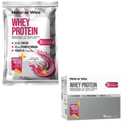 Metabar Wise Whey Protein - Çilek Aromalı Saşe - 15'li Kutu