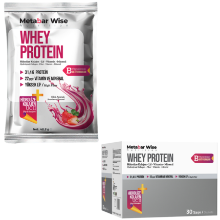 Metabar Wise Whey Protein - Çilek Aromalı Saşe - 30'lu Kutu