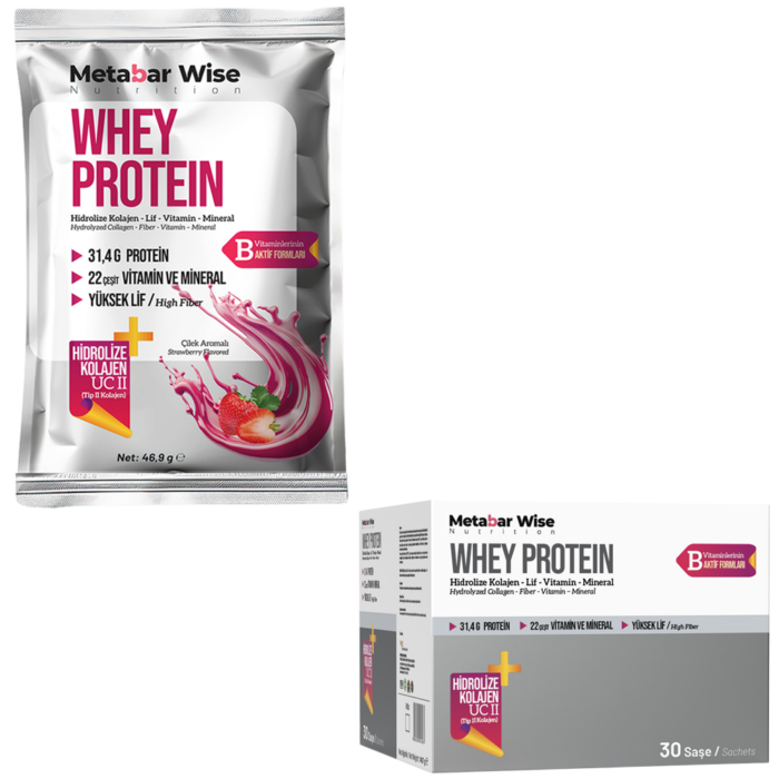 Metabar Wise Whey Protein - Çilek Aromalı Saşe - 30'lu Kutu