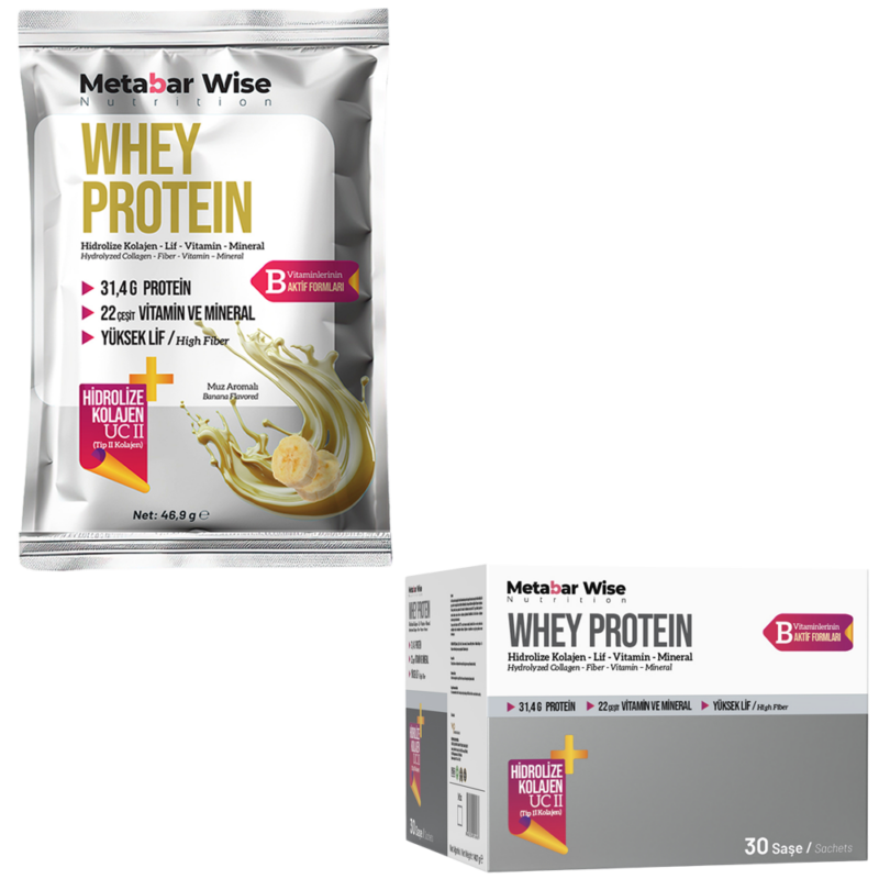 Metabar Wise Whey Protein - Muz Aromalı Saşe - 30'lu Kutu